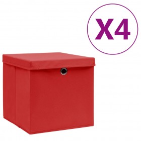 uzglabāšanas kastes ar vāku, 4 gab., sarkanas, 28x28x28 cm