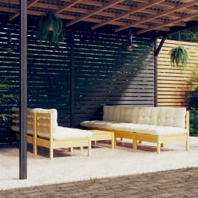 8-daļīgs dārza mēbeļu komplekts ar krēmkrāsas matračiem, priede
