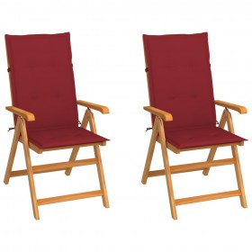 dārza krēsli, 2 gab., vīnsarkani matrači, masīvs tīkkoks
