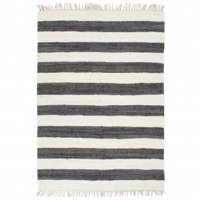Chindi paklājs, pelēkbalts, 160x230 cm, pīts ar rokām, kokvilna