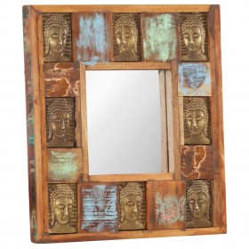 spogulis ar Budas dekoriem, 50x50 cm, pārstrādāts masīvkoks