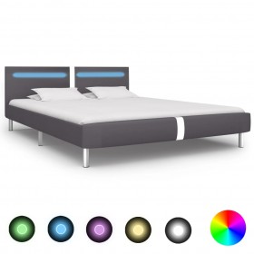 gultas rāmis ar LED, pelēka mākslīgā āda, 160x200 cm
