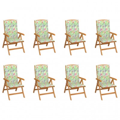 dārza krēsli ar matračiem, atgāžami, 8 gab., masīvs tīkkoks