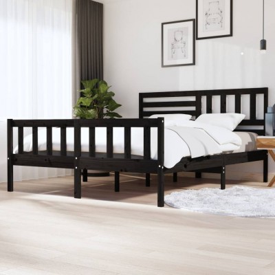 gultas rāmis, melns, masīvkoks, 180x200 cm, 6FT, King izmērs