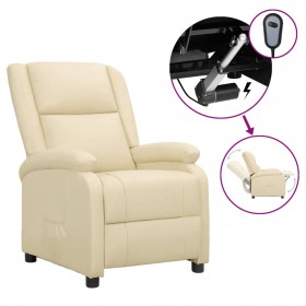 elektrisks atpūtas krēsls, atgāžams, krēmkrāsas dabīgā āda