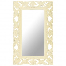 spogulis, balts, 80x50 cm, ar kokgriezumiem, mango masīvkoks