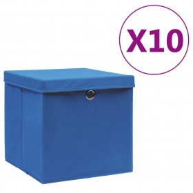 uzglabāšanas kastes ar vāku, 10 gab., zilas, 28x28x28 cm
