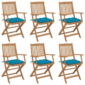 saliekami dārza krēsli ar matračiem, 6 gab., akācijas masīvkoks