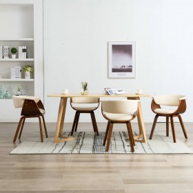 virtuves krēsli, 4 gab., liekts koks un mākslīgā āda, krēmkrāsā
