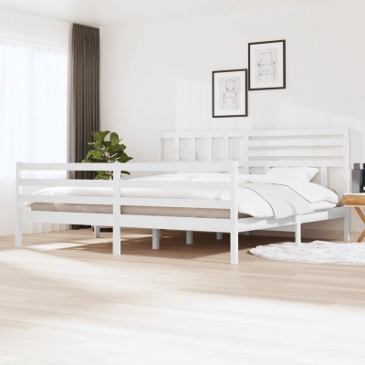 gultas rāmis, balts masīvkoks, 180x200 cm, 6FT, liels izmērs