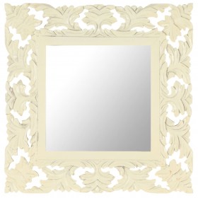 spogulis, balts, 50x50 cm, ar kokgriezumiem, mango masīvkoks