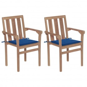 dārza krēsli, 2 gab., koši zili matrači, masīvs tīkkoks
