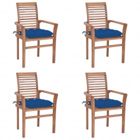 virtuves krēsli, 4 gab., zili matrači, masīvs tīkkoks