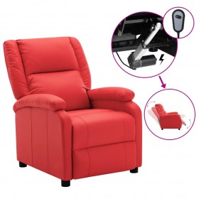 elektrisks atpūtas krēsls, atgāžams, sarkana mākslīgā āda