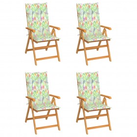 dārza krēsli, matrači ar lapu apdruku, 4 gab., masīvs tīkkoks