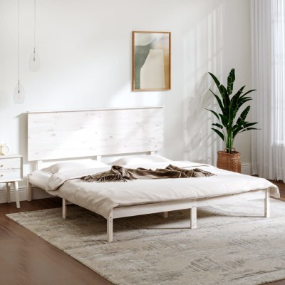 gultas rāmis, balts, priedes masīvkoks, 200x200 cm