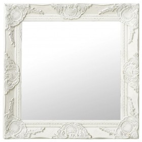 baroka stila sienas spogulis, 50x50 cm, balts