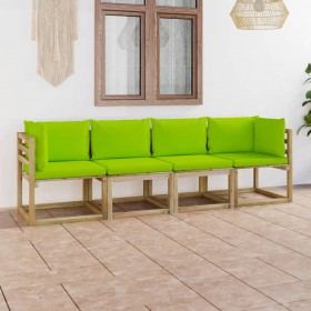 4-vietīgs dārza dīvāns ar spilgti zaļiem matračiem