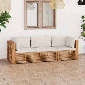 trīsvietīgs dārza dīvāns ar matračiem, masīvs tīkkoks