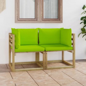 dārza stūra dīvāni ar matračiem, 2 gab., zaļi impregnēta priede