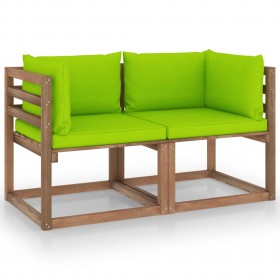 2-vietīgs dārza palešu dīvāns, spilgti zaļi matrači, priede