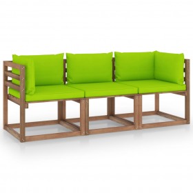 3-vietīgs dārza palešu dīvāns, spilgti zaļi matrači, priede