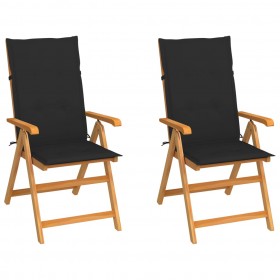 dārza krēsli, 2 gab., melni matrači, masīvs tīkkoks