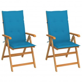 dārza krēsli, 2 gab., zili matrači, masīvs tīkkoks