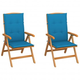 dārza krēsli, 2 gab., zili matrači, masīvs tīkkoks