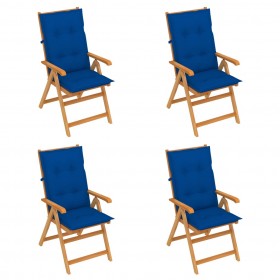 dārza krēsli, koši zili matrači, 4 gab., masīvs tīkkoks