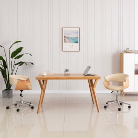 biroja krēsls, grozāms, liekts koks un krēmkrāsas mākslīgā āda