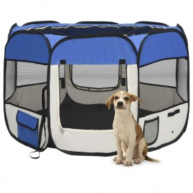 saliekama suņu sētiņa, ar somu, zila, 90x90x58 cm