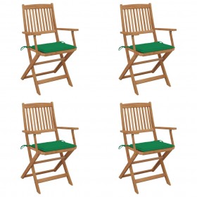saliekami dārza krēsli ar matračiem, 4 gab., akācijas masīvkoks