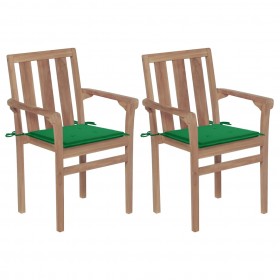 dārza krēsli, 2 gab., zaļi matrači, masīvs tīkkoks