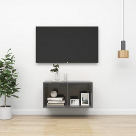 sienas TV skapītis, spīdīgi pelēks, 37x37x72 cm, skaidu plāksne
