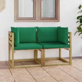 dārza stūra dīvāni ar matračiem, 2 gab., zaļi impregnēta priede