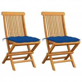 dārza krēsli, zili matrači, 2 gab., masīvs tīkkoks